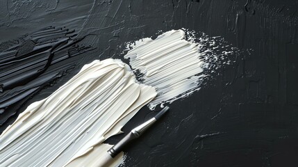 Black and white abstract painting. Thick oil paint texture. Spuren von Pinselstrichen.