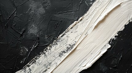 Black and white abstract painting. The thick oil paint creates a textured surface with a sense of movement.