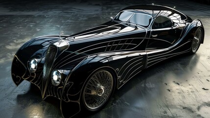 The stunning black luxury car is a true piece of automotive art. - obrazy, fototapety, plakaty