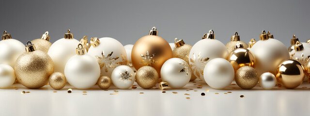 Obraz na płótnie Canvas Minimal, Christmas balls. Elegant swirl of golden glitter. Christmas frame. Ideal for banners, cards, invitations and celebrations сreated with Generative Ai