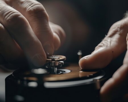 Delicate hands delicately adjusting the intricate components