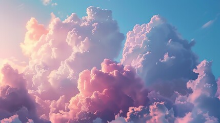 Amazing beautiful pink and white cloudscape with a bright shining sun. - obrazy, fototapety, plakaty