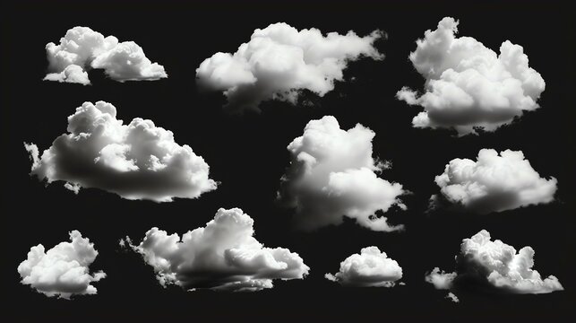 **Image Description:**  A collection of ten high-quality cloud images, each with a transparent background.