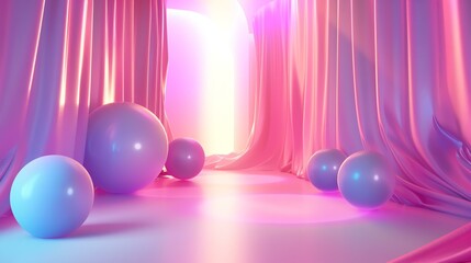 Pink and blue abstract background with spheres.