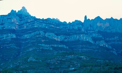 Landscape view to the Santa Maria de Montserrat Abbey, Montserrat, Monistrol de Montserrat,...