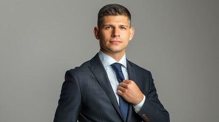 Confident and successful businessman in a suit and tie looking at the camera. - obrazy, fototapety, plakaty