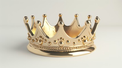 3D rendering of a gold crown on a white background. The crown is made of a shiny gold material and has a detailed design.