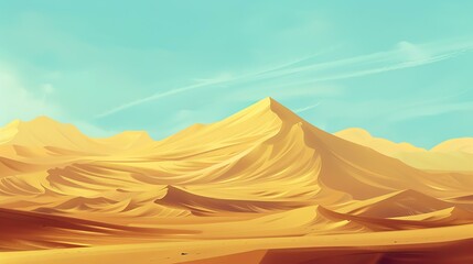 This is a beautiful landscape image of a desert with a large sand dune in the foreground and a clear blue sky with some faint clouds in the background - obrazy, fototapety, plakaty
