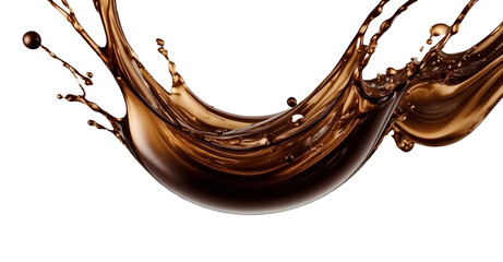 Luxurious dark brown chocolate, coffee, or cocoa liquid in a swirling splash with tiny bubbles,...