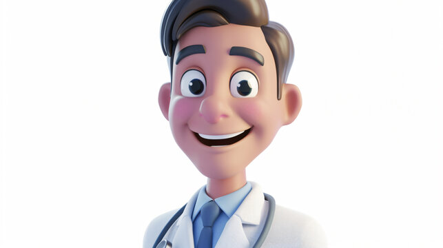A cheerful doctor adorns this charming 3D cartoon illustration, showcasing a close-up portrait with a glowing smile. With expertise and kindness, this medical professional radiates warmth an