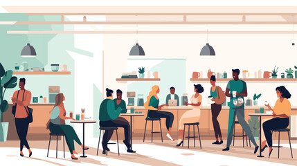 Flat vector scene A bustling coffee shop with peopl