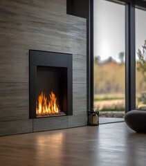 Modern fireplace in a modern land home