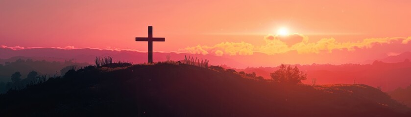 Fototapeta premium The setting sun the Templar cross and the Holy Grail call to the warriors a testament to the Knights Templars quest