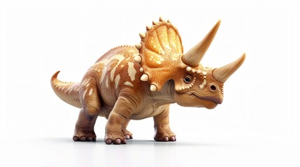 3D rendering of a Triceratops dinosaur isolated on a white background. The dinosaur is standing on...