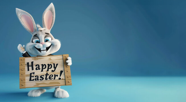 Easter bunny holding a sign, space for copy