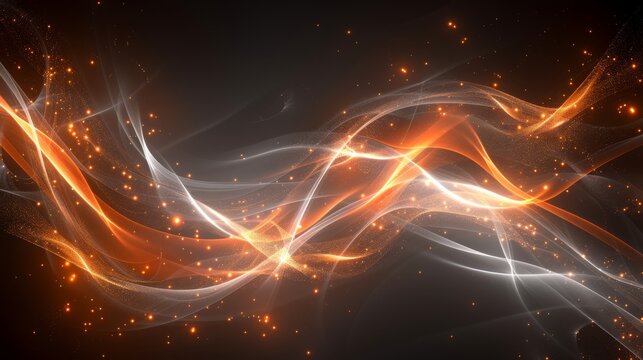a computer generated image of orange and white swirls and sparkles on a black background with a black back ground.
