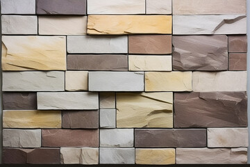 Natural Color Stone Plates Bringing Them Together Wall Used Cement сreated with Generative Ai