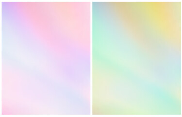 Naklejka premium Opal Backgrounds with Motion Effect. Pastel Blue, Yellow and Light Pink Gradient Layouts. Abstract Vector Background with Delicate Colors. Mesh Effect. Blurry Irregular Iridescent Print. RGB.