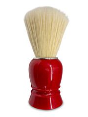 Shaving foam brush with red handle isolated