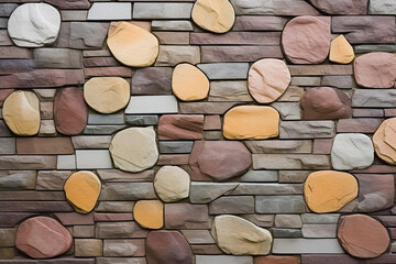 Natural Color Stone Plates Bringing Them Together Wall Used Cement сreated with Generative Ai