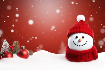 Christmas sign banner frame with minimalistic cute snowman Extreme low angle сreated with Generative Ai