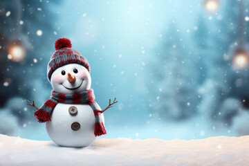 Fototapeta premium Christmas sign banner frame with minimalistic cute snowman Extreme low angle сreated with Generative Ai