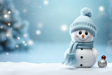 Christmas sign banner frame with minimalistic cute snowman Extreme low angle сreated with Generative Ai