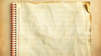 Yellow Lined Paper Sheet with Red Margin on Left - Blank Notebook Page on Old Paper Background with Stripes. 3D Render Illustration