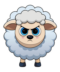 Fluffy sheep with an angry face