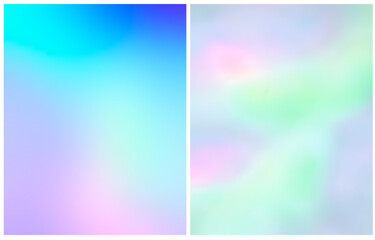 Iridescent Backgrounds with Motion Effect. Pastel Blue and Light Pink Gradient Layouts. Abstract Vector Background with Delicate Colors. Mesh Effect. Blurry Irregular Print. RGB.