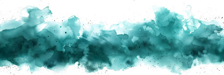 Teal and turquoise splashed watercolor paint stain on white background.