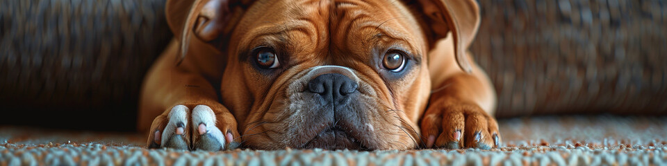 adorable cute funny english bulldog in the city, pet in New York,