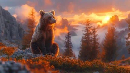 Schapenvacht deken met patroon Dolomieten Serene Sunset with Bear in the Dolomites