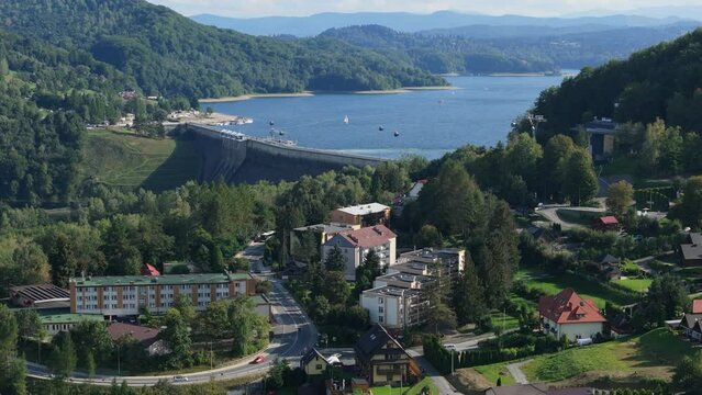 Beautiful Landscape Dam Lake Solina Mountains Bieszczady Aerial View Poland