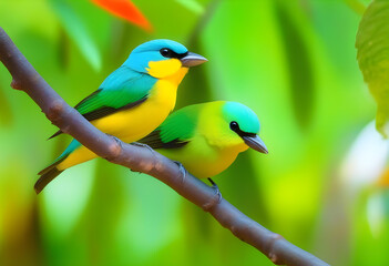 Cute birds. Beautiful tanager Blue-naped Chlorophonia,