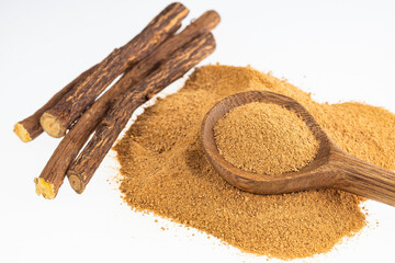 Organic licorice powder and stems - Glycyrrhiza glabra.