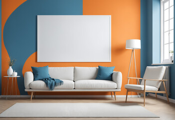 Blue orange design interior and mock up frame