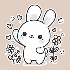 Obraz premium Adorable easter rabbit or bunny waving hands. Sticker for easter day.