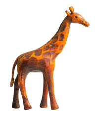 Wooden giraffe figurine. png file of isolated cutout object without shadow on transparent background.