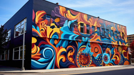 Lose yourself in the mesmerizing patterns of a vibrant street art mural downtown.