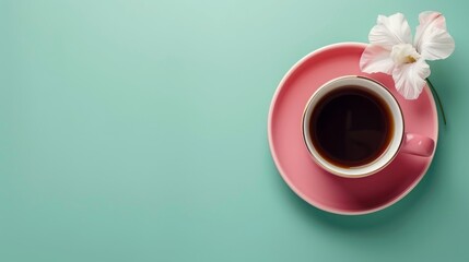 cup of coffee top view. - obrazy, fototapety, plakaty