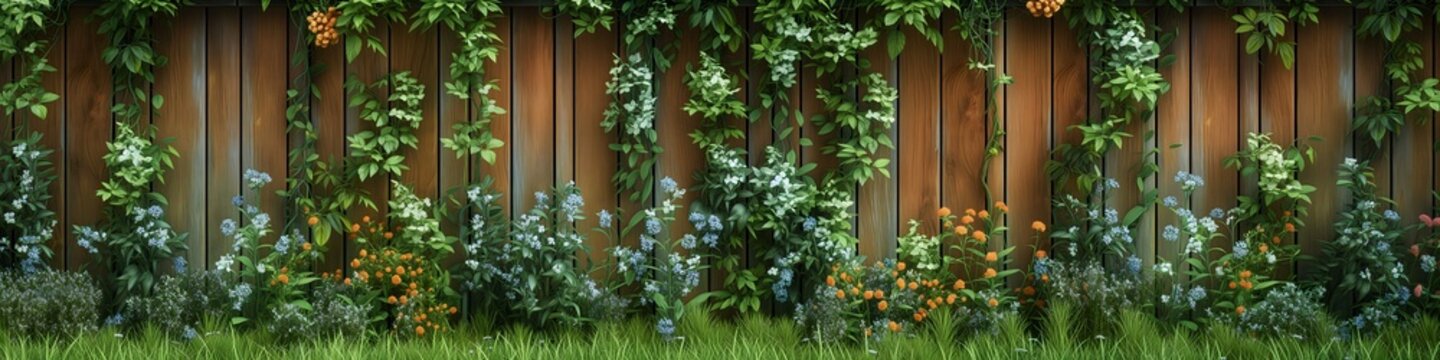 Hosta plant Hosta Guacamole with white flowers against wooden fence in garden composition