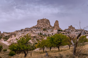 Cappadocia landscape with city on the hill