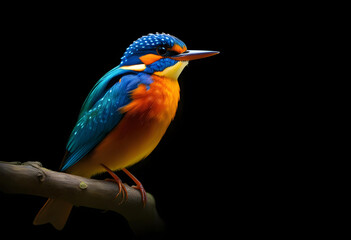 Adorable colorful alcedo atthis bird sitting on dark background - Powered by Adobe