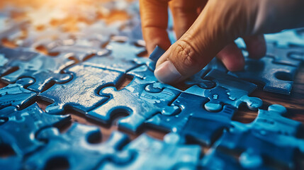 A person assembling a complex puzzle, illustrating problem-solving and critical thinking in business processes