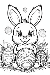 easter, black and white, coloring book for kids, thick lines, cute, happy