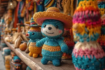 Papier Peint photo Magasin de musique A traditional Mexican market, with colorful piñatas, sombreros, and mariachi music