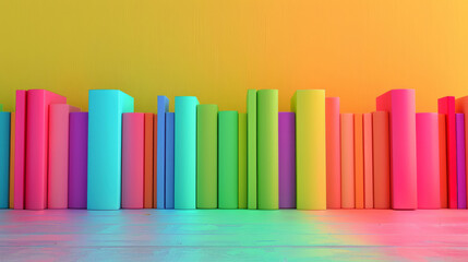 colorful books in a row colorful background