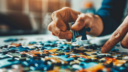 A person assembling a puzzle, symbolizing integration and optimization in business workflows