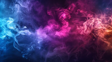 Electric, crackling smoke with vibrant colors against a dark backdrop, energized by dynamic ground lighting.